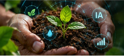 Planta y agricultura conectadas con visualizaciones de inteligencia artificial